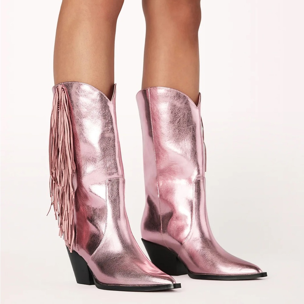 Billini Andi Fringe Boot Light Pink Metallic SIZE 7 - NWT